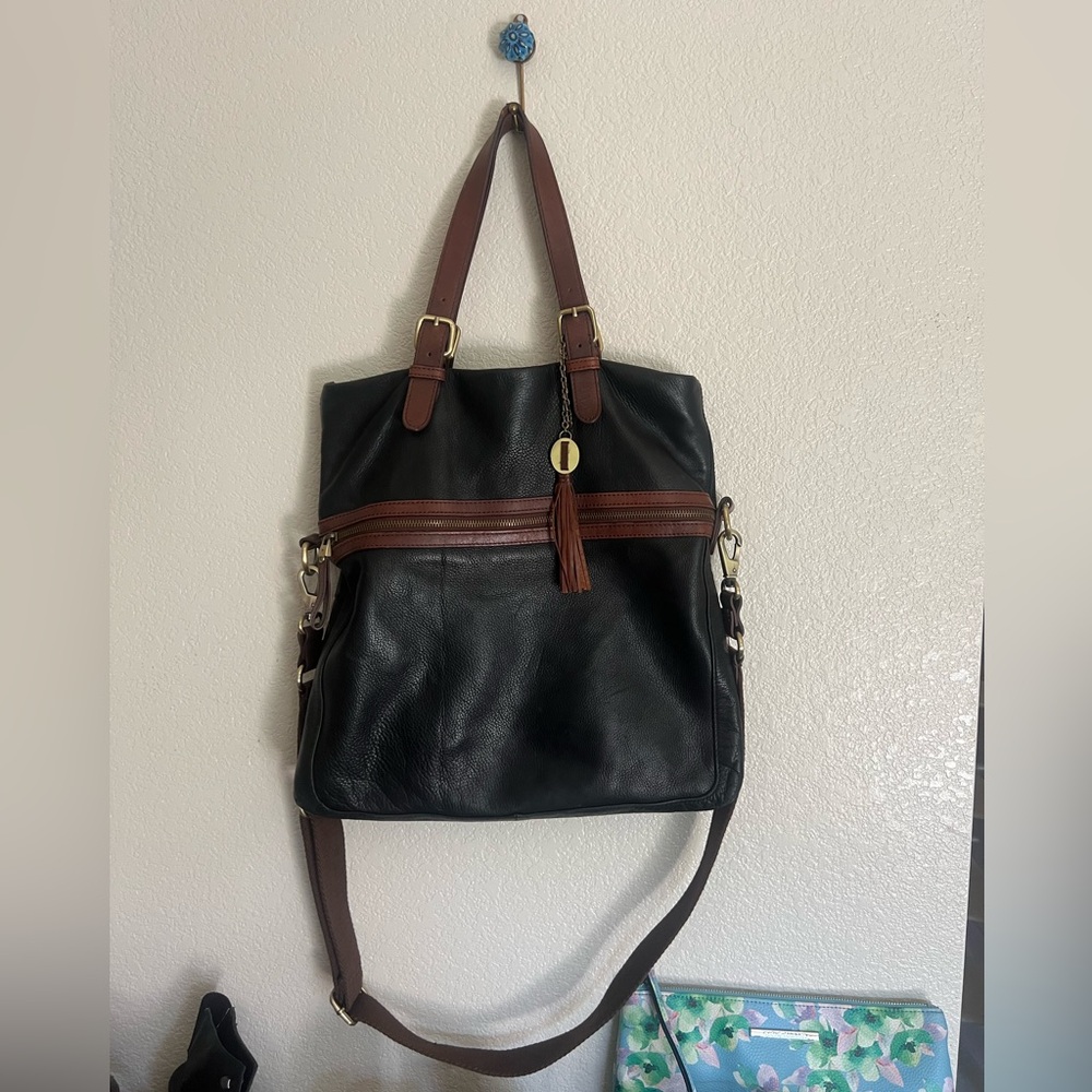 Elegant Black and Brown Leather Tote Bag